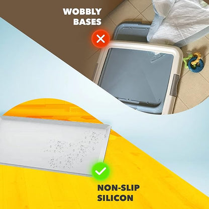 TidyFriend Dog Pee Pad Holder Tray Fits for 24” x 24” Wee Wee Pee Pads - Stable Grip, Raised Edges, Quick-Wipe Silicone Surface Dog Potty Tray Holder for Indoor Flooring Protection (Grey)