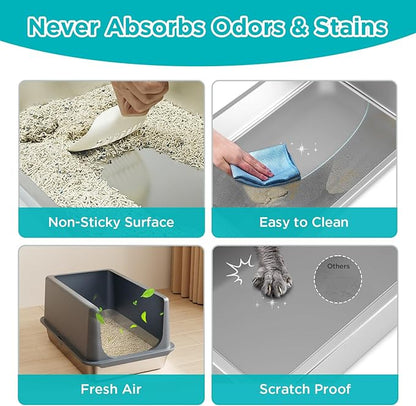 LIHONG Stainless Steel Litter Box with Lid, XL Metal Cat Litter Tray for Indoor Cats, Enclosure Cat Litter Pan for Large Cats, Non-Sticky Large Kitty Litter Box, Anti-Leakage, 23.5" X 15.6" X 12"