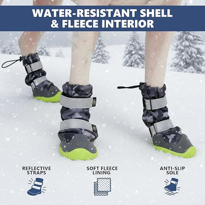 Spark Paws Dog Shoes, Waterproof Dog Boots for Medium to Large Dogs, Non Slip, Breathable Dog Booties and Paw Protectors - 4PCS Doggie Hiking Boots with Reflective Straps, Gray Camo, Size 2