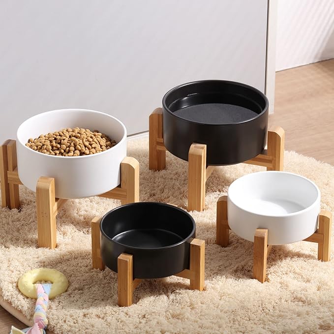 Petygooing White Elevated/Raised Ceramic Dog Bowl for Small Breeds, Dog Food Water Dish with Stand,Pet Feeding Bowl with Anti Slip Rubber for Cats and Small Dogs Puppy 13.5 OZ (5.1In / 1.7 Cups)