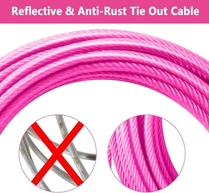 Dog Tie Out Cable 50FT-500Lbs,Heavy Duty Dog Leads Line for Yard with Swivel Hook,Medium Large Dogs Leash&Chains for Outside,Rust Chew Proof Dogs Run Cable for Outdoor Camping (Pink, 50FT)