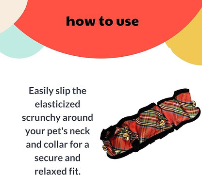 Huxley & Kent Ruff Pet Scrunchy | Shiny Christmas Plaid (Extra-Large) | Festive Christmas/Holiday Neckwear for Dogs/Cats | Fun Stretchable Costume Accessory | Soft Collar with Bells