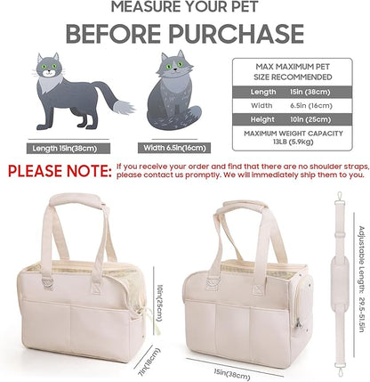 Dog Carriers for Small Dogs, Soft Sided Folding Small Dog Carrier for Dogs Medium Cats Puppies up to 13 Lbs, Washable Breathable Puppy Carrie Carrier for Outdoor Travel (Small Beige)