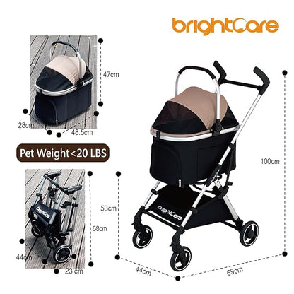 3-in-1 Small Pet Carrier with Stroller for Small Dogs & Cats Under 20 lb – Removable Carrier Converts to Car Seat – Lightweight, One-Hand Fold, No-Zipper Entry