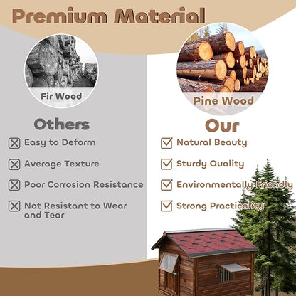 Outdoor Dog House, Natural Pine Wood Dog House with Elevated Floor, XL Outdoor Large Breed, XL-38.58''(D) X30.70''(W) X36.61''(H)