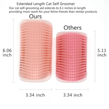 Cat Self Groomer, Extended (6.1"), 2 Pack, Pink, Wall Corner Self Grooming Brush for Indoor Cats, Kitten, Long Short Fur, Massage Comb