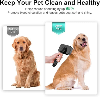 Dog Brush for Shedding & Grooming Small Medium Large Dogs & Cats - Remove Loose Fur, Knot, Undercoat. Suitable for Long Short Hair Lengths sensitive Animals, Black