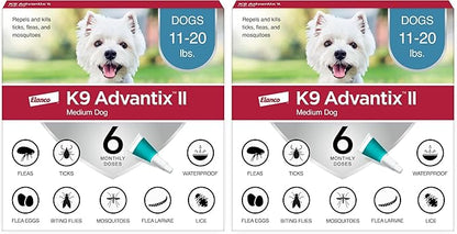K9 Advantix II Medium Dog Vet-Recommended Flea, Tick & Mosquito Treatment & Prevention | Dogs 11-20 lbs. | 6-Mo Supply (Pack of 2)