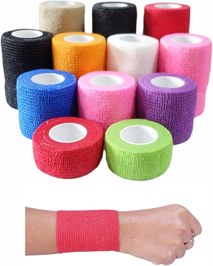 6 Pack 2" x 5 Yards Self Adhesive Bandage Wrap Breathable Cohesive Vet Wrap for Pets, Elastic Self-Adherent Tape for Sports, Wrist, Ankle (White)