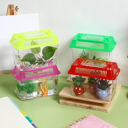 STOBOK 4pcs Mini Portable Fish Tank Animals for Mini Turtles Plastic Terrarium Single Fish Aquarium Reptile Terrarium Habitat Aquarium Breeding Tank Turtle Feeding Box Turtle Holder