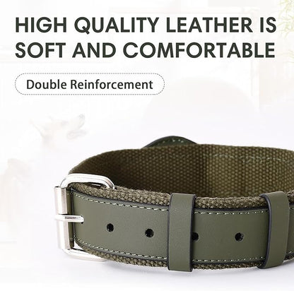 AirTag Dog Collar Soft Leather Webbing Dog Collar for AirTag Provides Double Protection for Small Medium and Large Dogs(Green,M)
