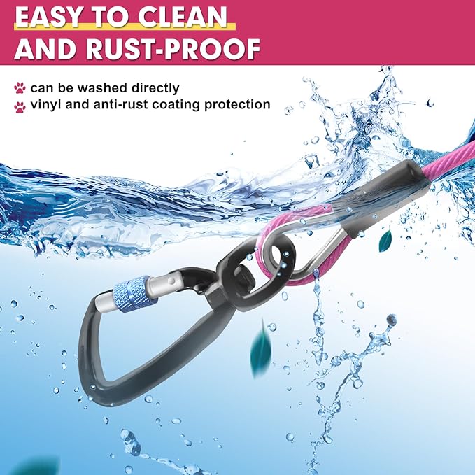 Snagle Paw Heavy Duty Dog Leads - 100FT-1000LBS, Tie Out Cable with Swivel Lockable Hook & Spring, Chew Proof Chain for Outside Dog Run
