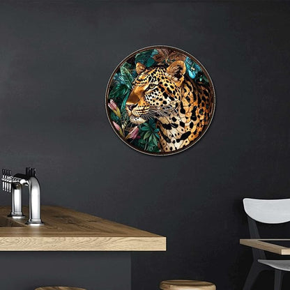 Lygond Metal Sign Tin Sign Circular Stained Glass Leopard Metal Signs Vintage For Restaurant 8×8 Inches