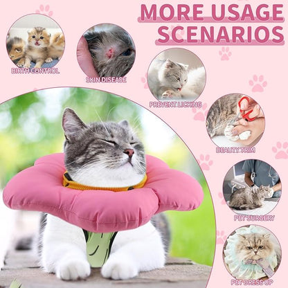 EMUST 2PCS Cat Recovery Suit and Cone Collar - Breathable Spay Suit, Adjustable Soft E Collar Alternative for Cats After Surgery - Green, L (8-16lb)