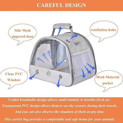 Bird Carrier Travel Cage with Stand, Small Bird Travel Carrier for Parrot with Perch, Side Access Window (Grey)