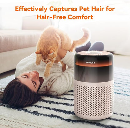 AIRROMI Air Purifier for Bedroom Home,HEPA Filter,Covers Upto 549 Ft²,Quiet 360°intake Air Cleaner with Fragrance ponge for Better Sleep,Night Light,Filters Smoke,Pet Dander,Allergies,Dust,A2005 Beige