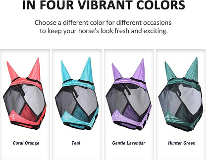 Harrison Howard Pro Luminous Horse Half Face Fly Mask Large Eye Space with Ears UV Protection for Horse Hunter Green XL