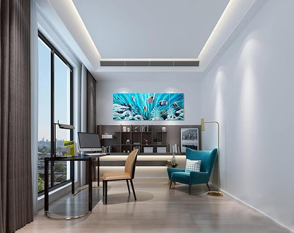 SYGALLERIER Fish Metal Wall Art Hand Crafted Large 3D Sea Life Pictures Modern Abstract Coastal Aluminum Artwork Contemporary Sculpture for Living Room Bedroom Dinning Decor