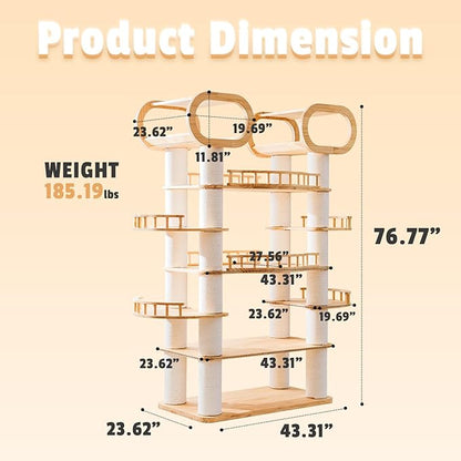 77'' Large Modern cat Tree, Multi-Level Tall Solid Cat Tower, Cat Furniture for Indoor Cats, Huge Cat Condo for Multi-Cat Families