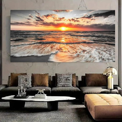 Yxbhhym-Bedroom Wall Art Beach Wall Art Black and White Sunset Canvas Prints Art Seascape Prints Poster Ocean Room Decor Painting Large Pictures for Living Room Wall Decoration Office Décor