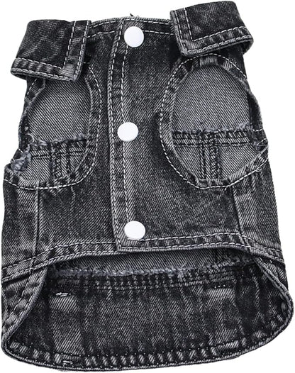 Puppy Clothes for Small Dogs Boy,Classic Western Denim Dog Coat,Dog Jeans Jacket with Leash D-Ring,Pet Cat Costumes,Cooling Harness Vest for Walking (Black, Small)