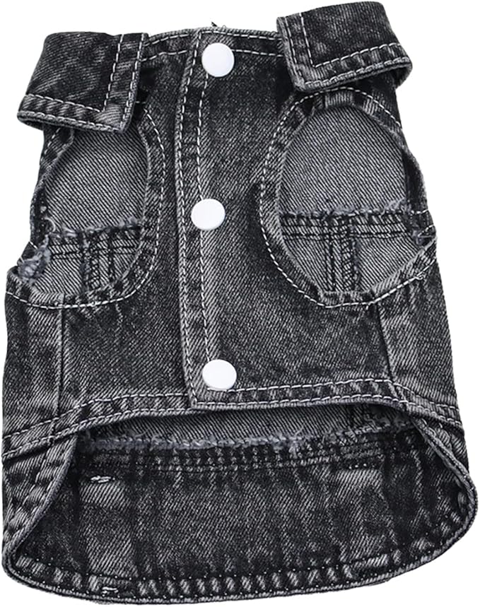 Puppy Clothes for Small Dogs Boy,Classic Western Denim Dog Coat,Dog Jeans Jacket with Leash D-Ring,Pet Cat Costumes,Cooling Harness Vest for Walking (Black, XX-Large)