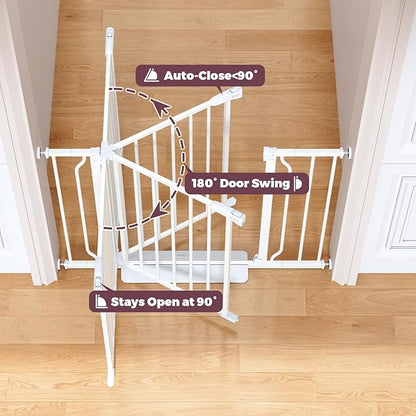 29"-45" Baby Gate for Stairs, Auto Close Stroller Friendly Dog Gate Indoor for Doorways, Pressure Mounted Baby Gate, Easy Walk Through Gate for Children & Pets, White