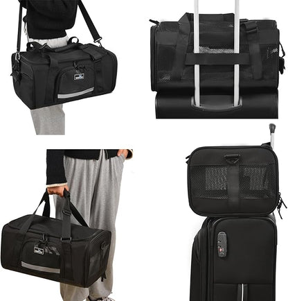 Airline Approved Pet Carrier, Collapsible Cat Carrier, Expandable Dog Carrier, 900D High Density Oxford Cloth, Wear-Resisting, Anti Tearing, Safety Lock Zipper, Reflective Tape