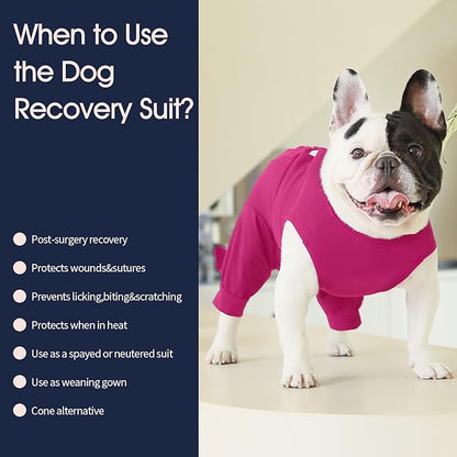 IECOii Pet Surgery Recovery Suit,Breathable Dog Bodysuit E-Collar & Cone Alternative Surgical Suit After Spayed/Neutered Wear,Recovery Suit for Dogs Male Female Sleeve to Prevent Licking,XL-Rosered