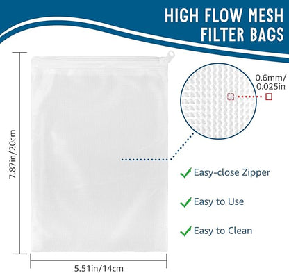 Media Bags for Aquarium - Extra Fine Mesh Bag - 10 PCS Fine Mesh Reusable Nylon Net Filter Bags with Plastic Zipper for Extra Fine Resins Filter, 7.9 x 5.5 Inch