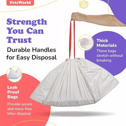 PETSWORLD Cat Litter Box Liners, Heavy Duty Litter Pan Liners Bags with Drawstring for Pet Cat Litter Tray (Unscented) (Extra Large - 36 x 18 Inches, 60 Count)