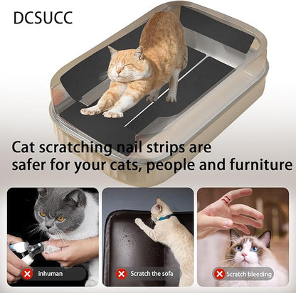 Cat Nail File Scratching Strips - 6 Pcs Cat Scratcher Liner for Litter Box, 3 Pairs Peel Stick Cat Strips in Different Sizes - Recommended for Litter Box Use (Black)