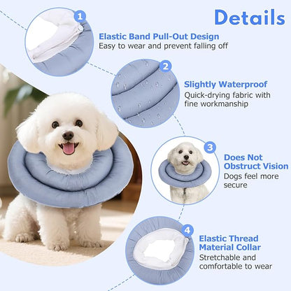 Dog Recovery Collar, Breathable Adjustable Soft Dog Cone, Waterproofing Cat Neck Cone, Pet Donut Collar After Surgery (Blue Gray, L)