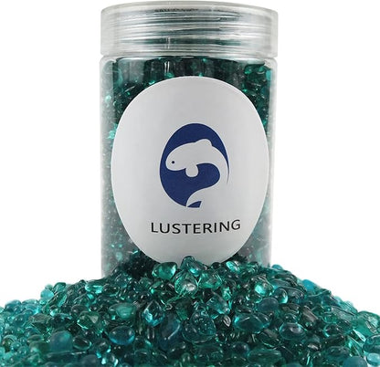 Lustering Decorative Round Glass Beads, Marbles, Pebbles, Gems for Fire Pit Crafts, Resin Art, Vase Filler, Fish Tank, Aquarium Garden Decoration, 3-6mm, 1-Pound (Turquoise)