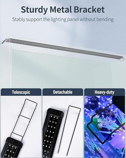 Pawfly 33W Aquarium LED Light for 48 to 54 Inch Fish Tanks Extendable Fish Tank Light with Full Spectrum Brilliant White Blue Red Lights with Daytime & Night Modes and Adjustable Brightness