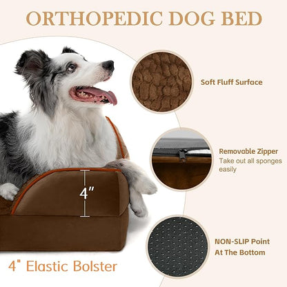 Comfort Expression Large Dog Beds Waterproof Orthopedic Foam Dog Sofa Beds Comfy Pet Bed with Washable Removable Cover & Non-Slip Bottom(Large,Chocolate Brown)
