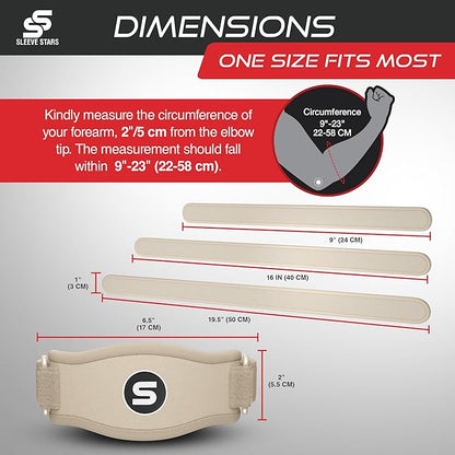Sleeve Stars Tennis Elbow Brace for Women - Adjustable Tennis Strap, Golfers Elbow Brace for Men, Counterforce for Tennis Elbow for Tendonitis Relief, Fits 9"-23" (Single/Beige)