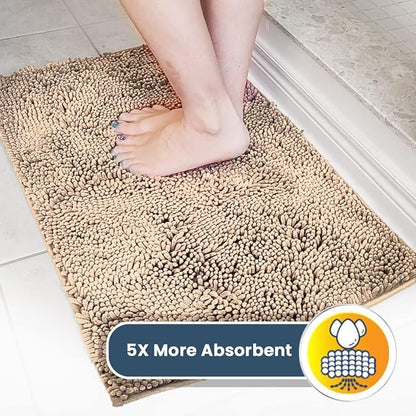 Muddy Mat® AS-SEEN-ON-TV Highly Absorbent Microfiber Door Mat and Pet Rug, Non Slip Thick Washable Area and Bath Mat Soft Chenille for Kitchen Bathroom Bedroom Indoor and Outdoor - Beige 5ft x 7ft