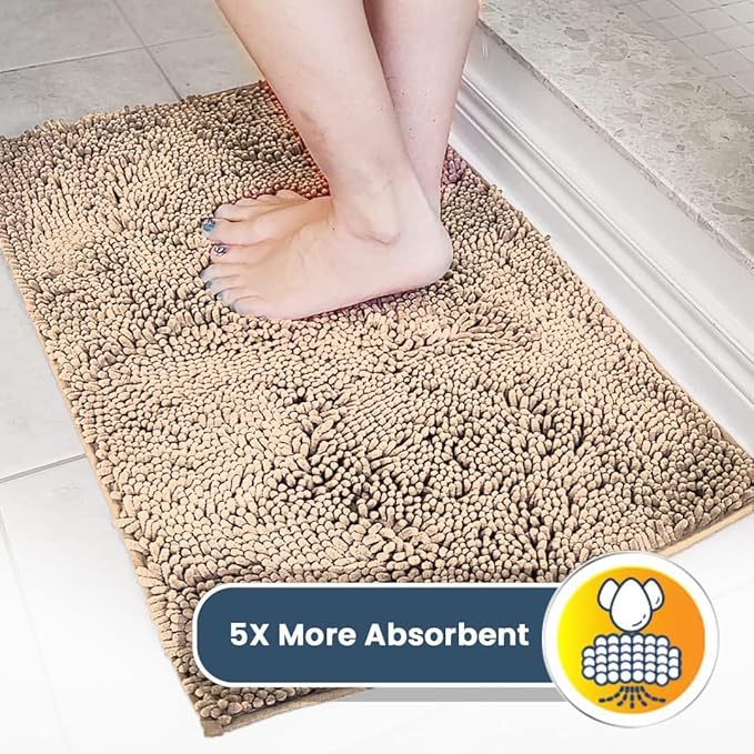 Muddy Mat® AS-SEEN-ON-TV Highly Absorbent Microfiber Door Mat and Pet Rug, Non Slip Thick Washable Area and Bath Mat Soft Chenille for Kitchen Bathroom Bedroom Indoor and Outdoor - Beige 3ft x 8ft