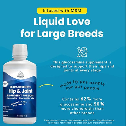 Concentrated Liquid Glucosamine for Large Dogs, Infused with MSM, 5200mg Chondroitin & Glucosamine Liquid for Dogs Hip & Joint Supplement for Mobility & Comfort, 32 oz