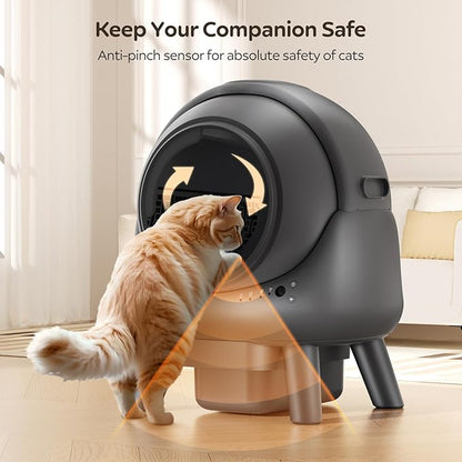 Self Cleaning Litter Box,Automatic Cat Litter Box for Multiple Cats,Robot with APP Control,Smart Dual Safety Protection,Odor-Free Waste Disposal Includes Trash Bags,Grey S20