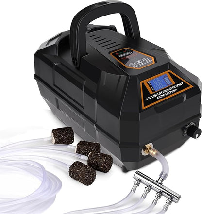 hygger Rechargeable Aquarium Pond Air Pump, Powerful Quiet Commercial Tank Air Pump with Hose Air Stone Check Valve Adjustable Flow Diverter Valve for Fishing Yacht/Power Outages/Hydroponic