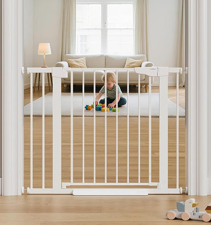 Cumbor 29.7-40.6" Baby Gate for Stairs, Mom's Choice Awards Winner-Dog Gate for Doorways, Pressure Mounted Self Closing Pet Gates for Dogs Indoor, Durable Safety Child Gate with Easy Walk Thru Door