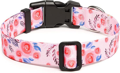 Mercano Adjustable Dog Collar - Special Design Patterns, Soft Nylon Comfortable Durable Pet Collar for Small Medium Large Dogs (L, Rose)