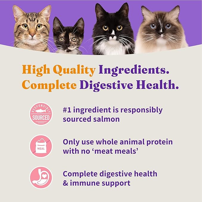 Halo Holistic Cat Food Wild Caught Salmon & Whitefish Formula, Healthy Grains Dry Cat Food, Complete Digestive Health, Kibble for Adult Cats, 6 lb Bag