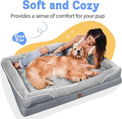 Washable Orthopedic Large Dog Bed - Extra Large Dog Beds with Bolsters Removable Orthopedic Foam Support Dogs Bed Waterproof Cover Non-Slip Bottom Pet Beds