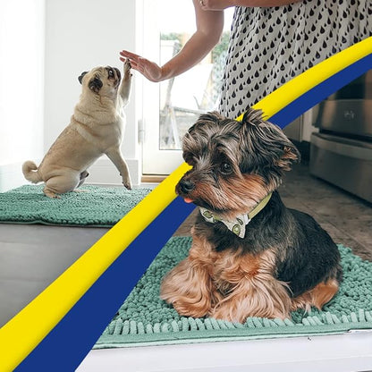 Muddy Mat® Shown on TV–Super Absorbent Microfiber Dog Door Mat for Muddy Paws, Non-Slip Washable Pet Rug, Quick Dry Chenille Entryway Carpet, Machine Washable Indoor Outdoor mat–Seafoam Green 28"x18"