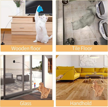 Cat Toys Wand Hands-Free Interactive with Super Suction Cup Sticky Detachable 9Pcs Refills 2 Stick for Indoor (Cat Wand with Suction Cup)