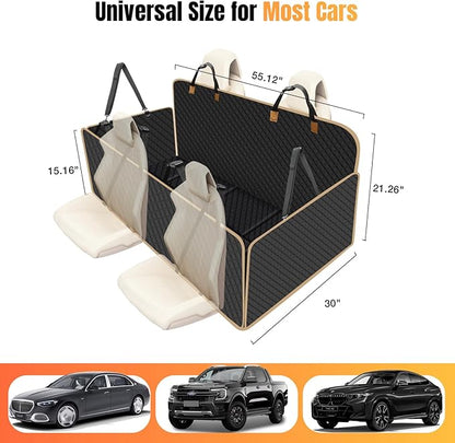 Dog Car Seat Cover for Back Seat, Dog Car Bed Cover with Strong Hard Bottom, Car Back Seat Extender Hammock for Car SUV Truck,4 Panels Black Large Size