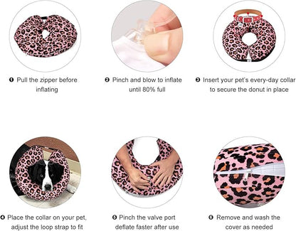 CuteBone Inflatable Dog Donut Collar with Removable Soft Fleece Covers for Small/Medium/Large Dogs and Cats After Surgery GWB10M